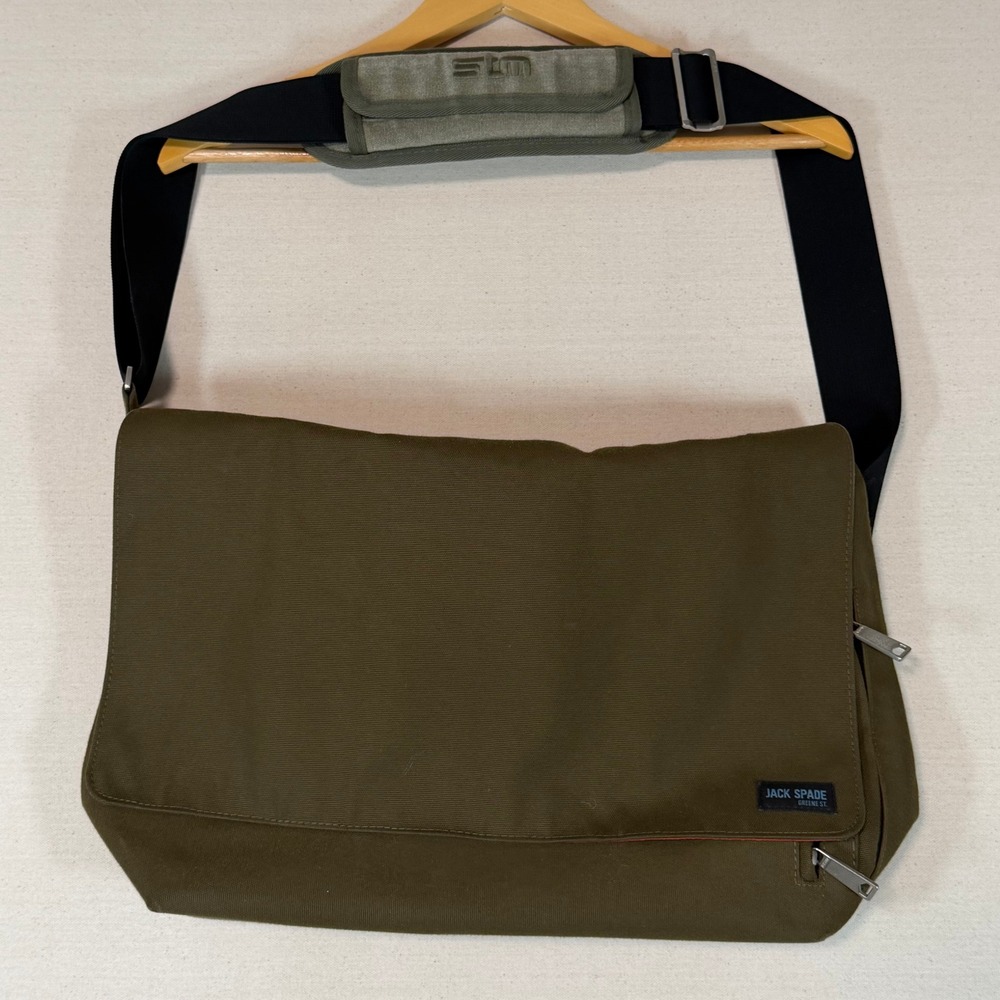 Jack Spade Greene St Messenger Bag Olive Green Canvas Laptop Satchel Bag